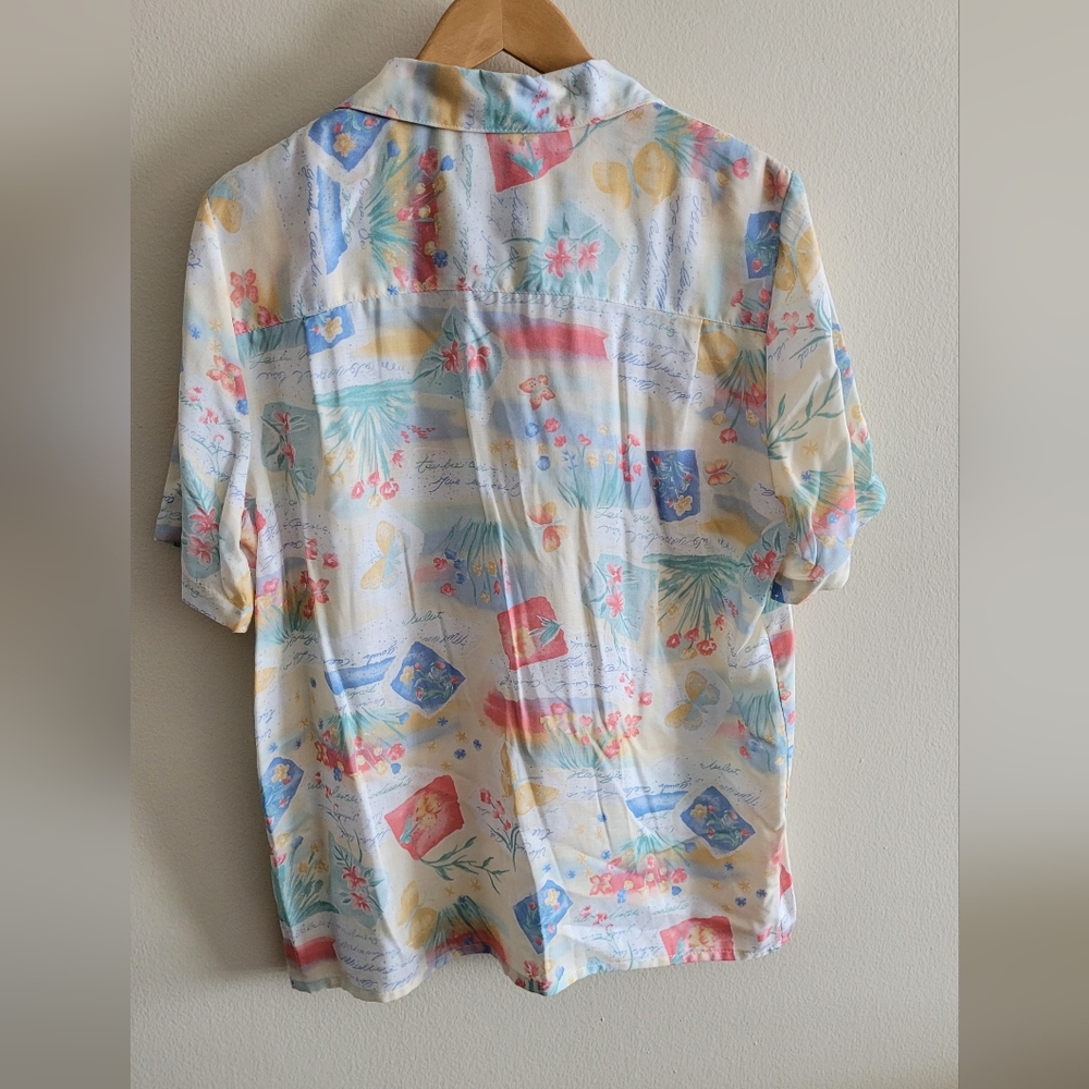 Vintage Alfred Dunner Floral Button Down Short Sleeved Blouse Women's 14, Cream - Picture 6 of 8